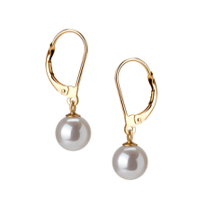 Par de pendientes de perlas Perla de Agua Dulce de calidad AAAA de 7 a 8mm en color Blanco