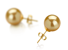 Par de pendientes de perlas Mar del Sur de calidad AAA de 10 a 11mm en color Oro