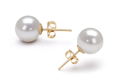 Par de pendientes de perlas Perla Akoya Japonesa de calidad AA de 8 a 9mm en color Blanco