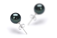 Par de pendientes de perlas Perla Akoya Japonesa de calidad AA de 7 a 8mm en color Negro