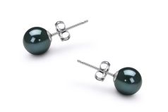 Par de pendientes de perlas Perla Akoya Japonesa de calidad AA de 6 a 7mm en color Negro