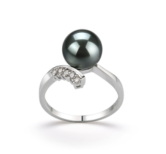 Anillo de perlas Perla Tahití de calidad AAA de 8 a 9mm en color Negro