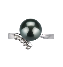 Anillo de perlas Perla Tahití de calidad AAA de 8 a 9mm en color Negro