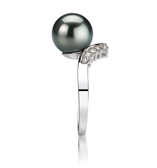 Anillo de perlas Perla Tahití de calidad AAA de 8 a 9mm en color Negro