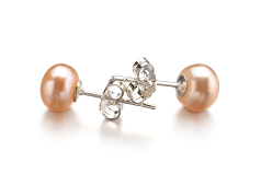 Par de pendientes de perlas Perla de Agua Dulce de calidad AA de 6 a 7mm en color Rosa