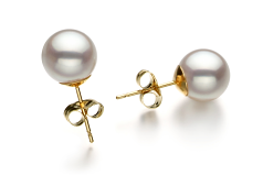 Par de pendientes de perlas Perla Akoya Japonesa de calidad Hanadama - AAAA de 8.5 a 9mm en color Blanco