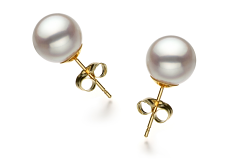Par de pendientes de perlas Perla Akoya Japonesa de calidad Hanadama - AAAA de 8.5 a 9mm en color Blanco