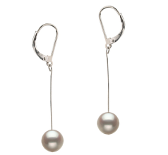 Par de pendientes de perlas Perla de Agua Dulce de calidad AA de 8 a 9mm en color Blanco