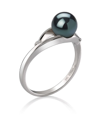 Anillo de perlas Perla Akoya Japonesa de calidad AA de 6 a 7mm en color Negro