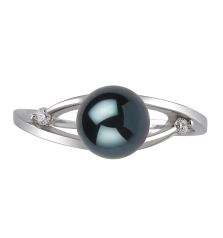 Anillo de perlas Perla Akoya Japonesa de calidad AA de 6 a 7mm en color Negro