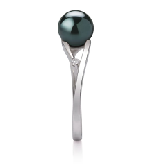 Anillo de perlas Perla Akoya Japonesa de calidad AA de 6 a 7mm en color Negro