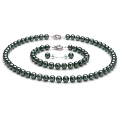 Conjunto de perlas Perla Akoya Japonesa de calidad AAA de 6.5 a 7mm en color Negro