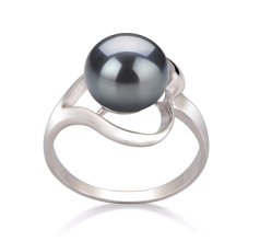 Anillo de perlas Perla de Agua Dulce de calidad AA de 9 a 10mm en color Negro