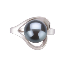 Anillo de perlas Perla de Agua Dulce de calidad AA de 9 a 10mm en color Negro