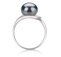 Anillo de perlas Perla de Agua Dulce de calidad AA de 9 a 10mm en color Negro