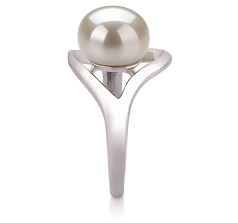 Anillo de perlas Perla de Agua Dulce de calidad AA de 9 a 10mm en color Blanco