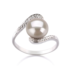 Anillo de perlas Perla de Agua Dulce de calidad AA de 9 a 10mm en color Blanco