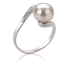 Anillo de perlas Perla de Agua Dulce de calidad AA de 9 a 10mm en color Blanco