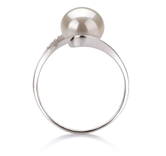 Anillo de perlas Perla de Agua Dulce de calidad AA de 9 a 10mm en color Blanco