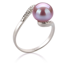 Anillo de perlas Perla de Agua Dulce de calidad AA de 9 a 10mm en color Lavanda