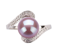 Anillo de perlas Perla de Agua Dulce de calidad AA de 9 a 10mm en color Lavanda
