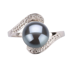 Anillo de perlas Perla de Agua Dulce de calidad AA de 9 a 10mm en color Negro