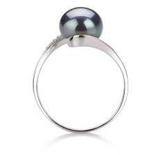 Anillo de perlas Perla de Agua Dulce de calidad AA de 9 a 10mm en color Negro
