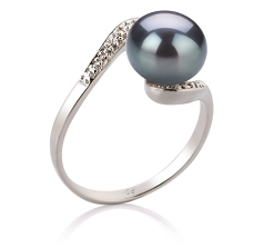 Anillo de perlas Perla de Agua Dulce de calidad AA de 9 a 10mm en color Negro