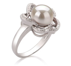 Anillo de perlas Perla de Agua Dulce de calidad AA de 9 a 10mm en color Blanco