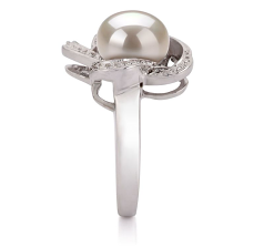 Anillo de perlas Perla de Agua Dulce de calidad AA de 9 a 10mm en color Blanco