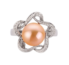Anillo de perlas Perla de Agua Dulce de calidad AA de 9 a 10mm en color Rosa