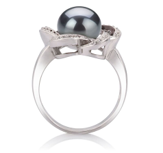 Anillo de perlas Perla de Agua Dulce de calidad AA de 9 a 10mm en color Negro