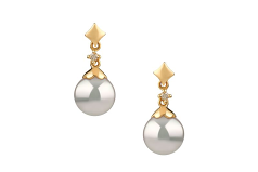 Par de pendientes de perlas Perla Akoya Japonesa de calidad AA de 7 a 8mm en color Blanco