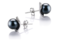 Par de pendientes de perlas Perla Akoya Japonesa de calidad AA de 8 a 9mm en color Negro
