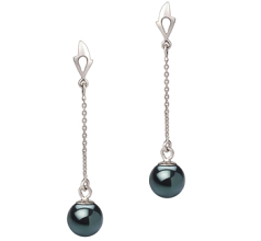 Par de pendientes de perlas Perla Akoya Japonesa de calidad AA de 6 a 7mm en color Negro