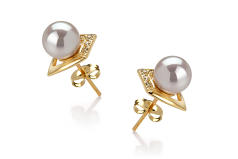 Par de pendientes de perlas Perla Akoya Japonesa de calidad AAA de 7 a 8mm en color Blanco
