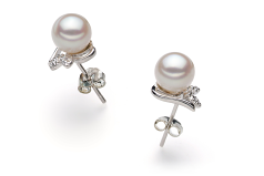 Par de pendientes de perlas Perla Akoya Japonesa de calidad AA de 6 a 7mm en color Blanco