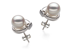 Par de pendientes de perlas Perla Akoya Japonesa de calidad AA de 7 a 8mm en color Blanco