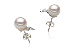 Par de pendientes de perlas Perla Akoya Japonesa de calidad AA de 6 a 7mm en color Blanco