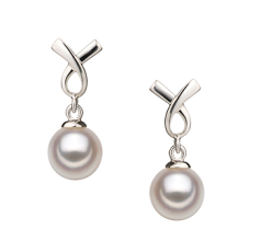 Par de pendientes de perlas Perla Akoya Japonesa de calidad AA de 6 a 7mm en color Blanco