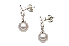 Par de pendientes de perlas Perla Akoya Japonesa de calidad AA de 6 a 7mm en color Blanco
