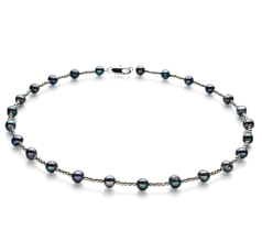 Collar de perlas Perla de Agua Dulce de calidad A de 6 a 7mm en color Negro
