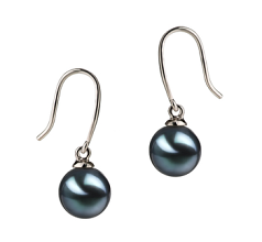 Par de pendientes de perlas Perla Akoya Japonesa de calidad AA de 7 a 8mm en color Negro