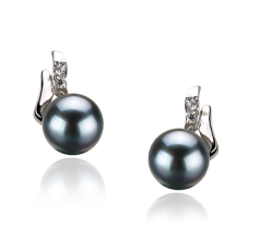 Par de pendientes de perlas Perla Akoya Japonesa de calidad AA de 6 a 7mm en color Negro