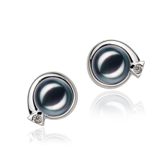 Par de pendientes de perlas Perla Akoya Japonesa de calidad AA de 7 a 8mm en color Negro