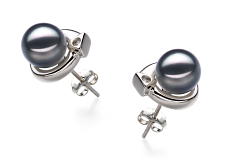 Par de pendientes de perlas Perla Akoya Japonesa de calidad AA de 7 a 8mm en color Negro
