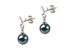 Par de pendientes de perlas Perla Akoya Japonesa de calidad AA de 6 a 7mm en color Negro
