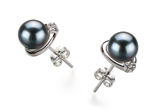 Par de pendientes de perlas Perla Akoya Japonesa de calidad AA de 6 a 7mm en color Negro