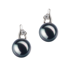 Par de pendientes de perlas Perla Akoya Japonesa de calidad AA de 7 a 8mm en color Negro