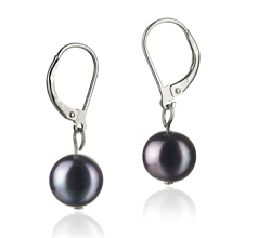 Par de pendientes de perlas Perla de Agua Dulce de calidad A de 8 a 9mm en color Negro